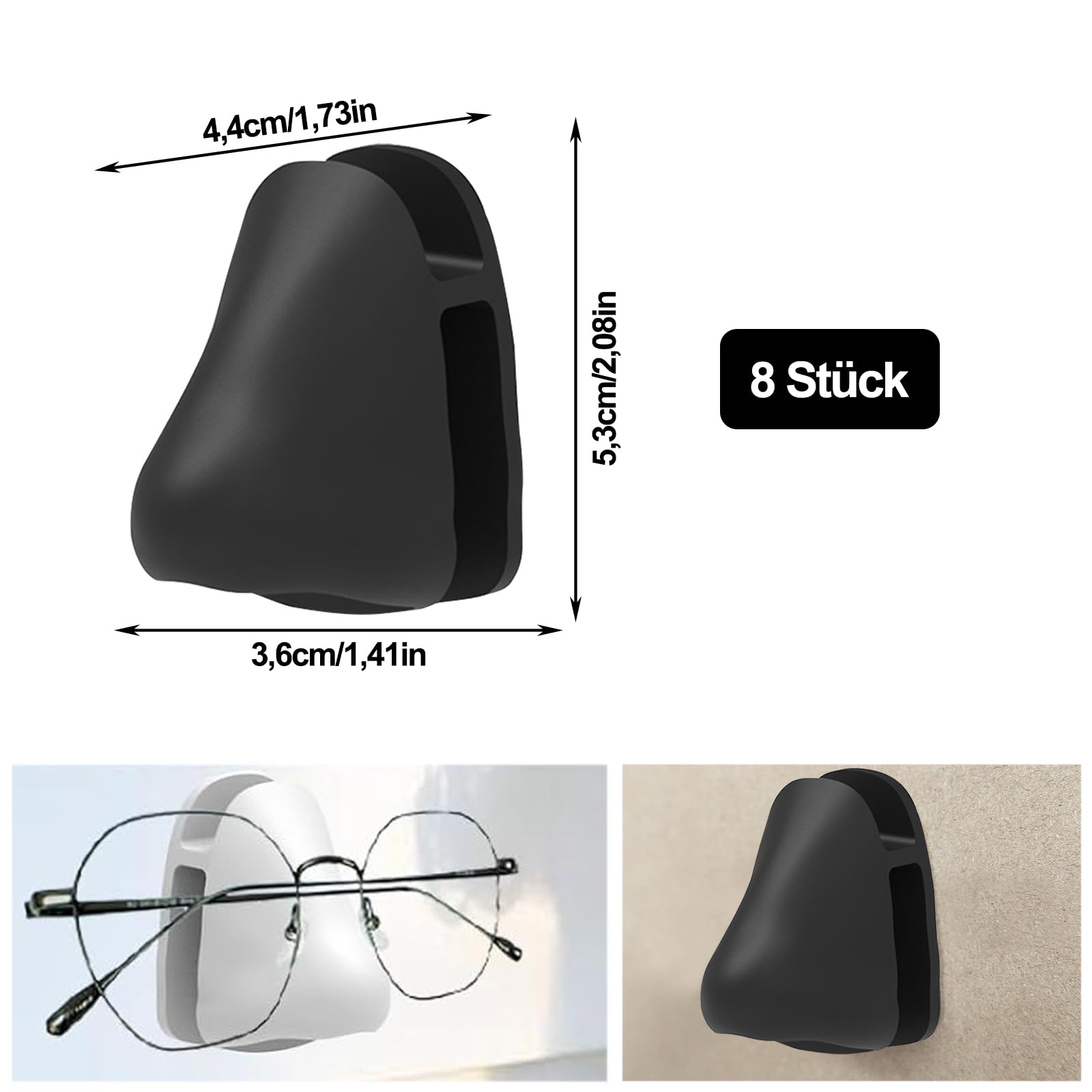 Soporte para gafas de pared autoadhesivo, 8 unidades, organizador de almacenamiento, negro
