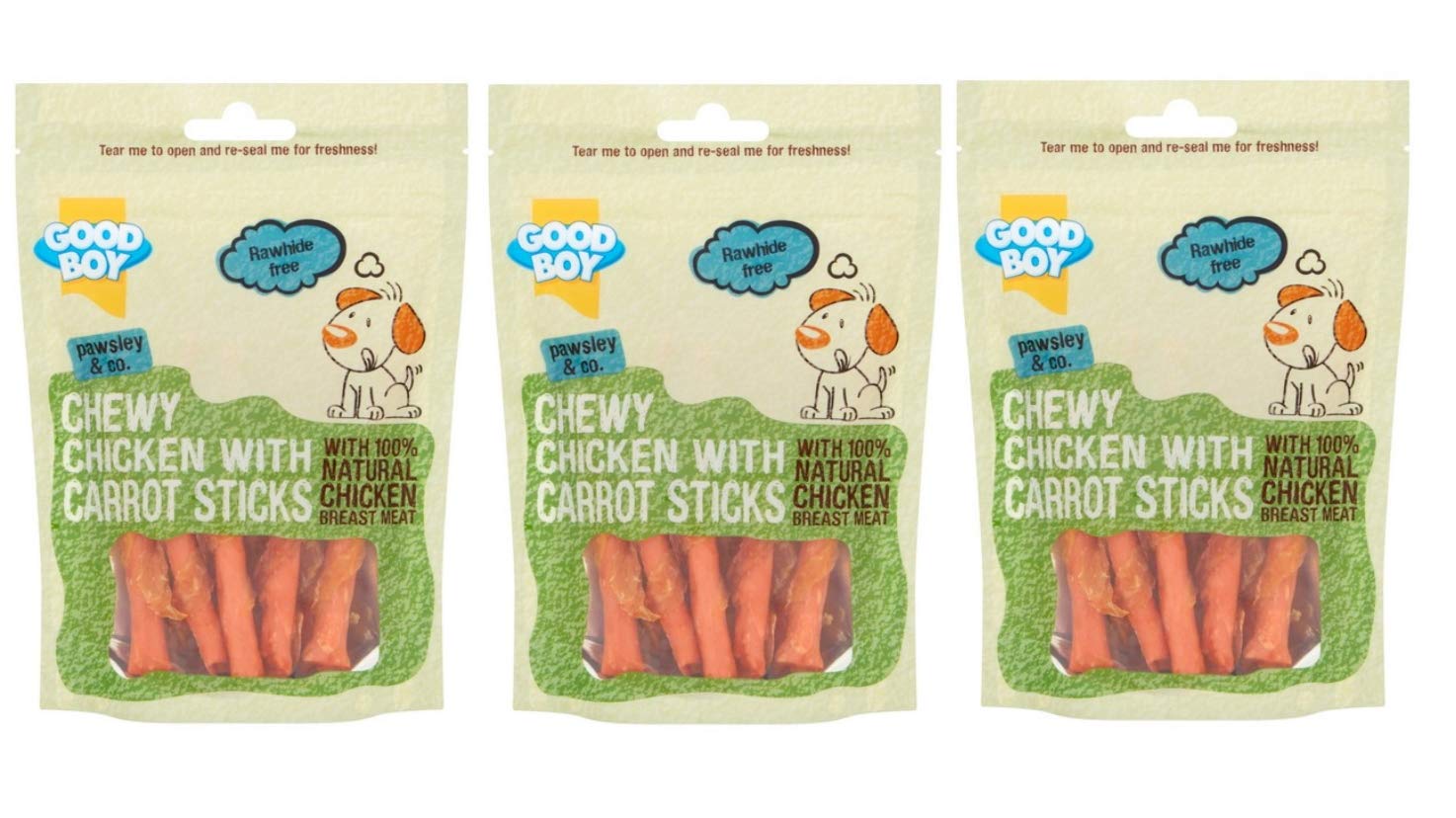 3 X 90G CHEWY CHICKEN WITH CARROT STICKS NATURAL DOG TREAT CHEWS