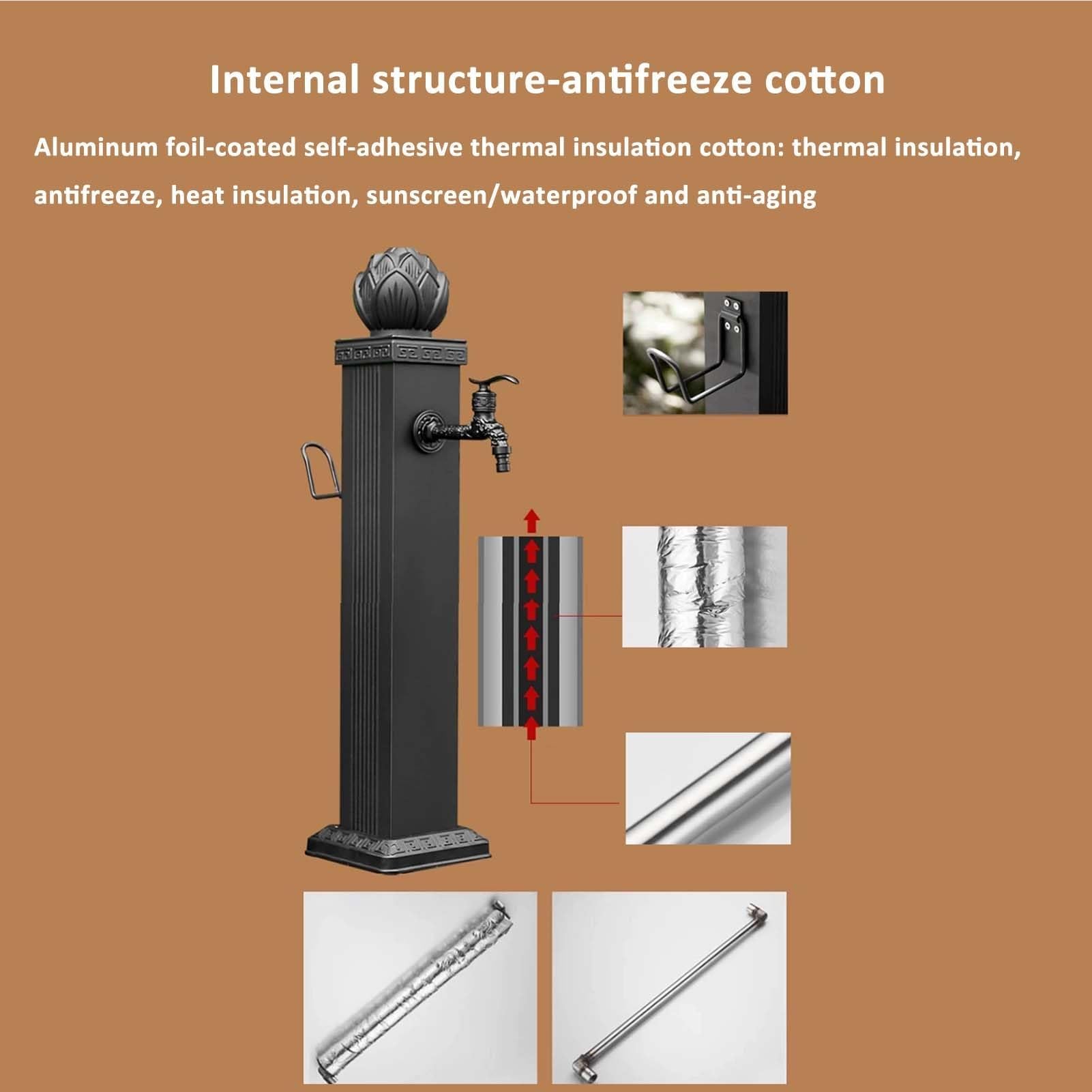 Columna de agua de jardín, soporte de manguera de aleación de aluminio con grifo de cobre completo, función decorativa de agua para hidrante de patio