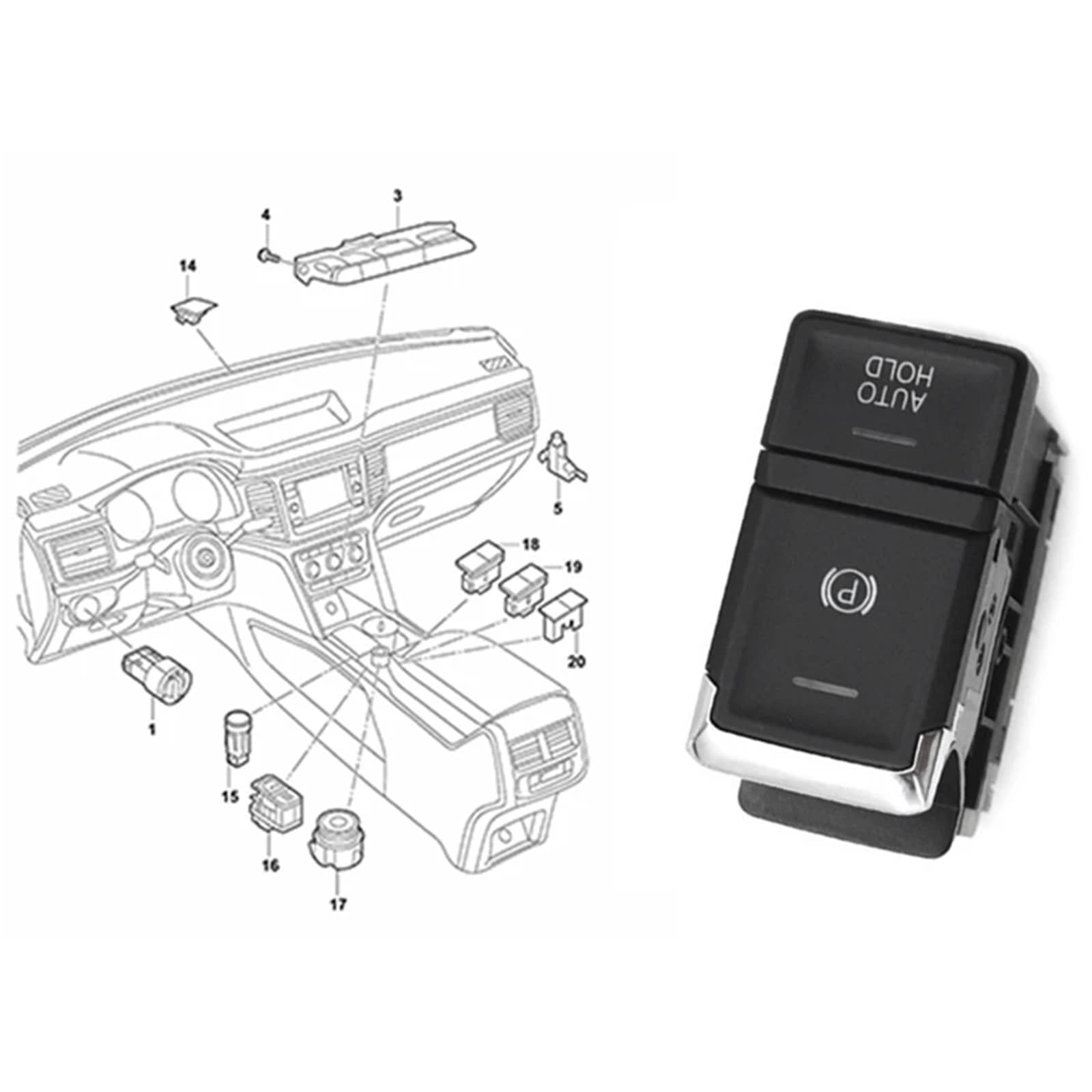 Elektryczny Przełącznik Hamulca Ręcznego 3CG 927 225 /3CG927225 Przełącznik parkowania Przełącznik automatycznego zatrzymania Elektroniczny przełącznik hamulca ręcznego Pasuje do VW MQB