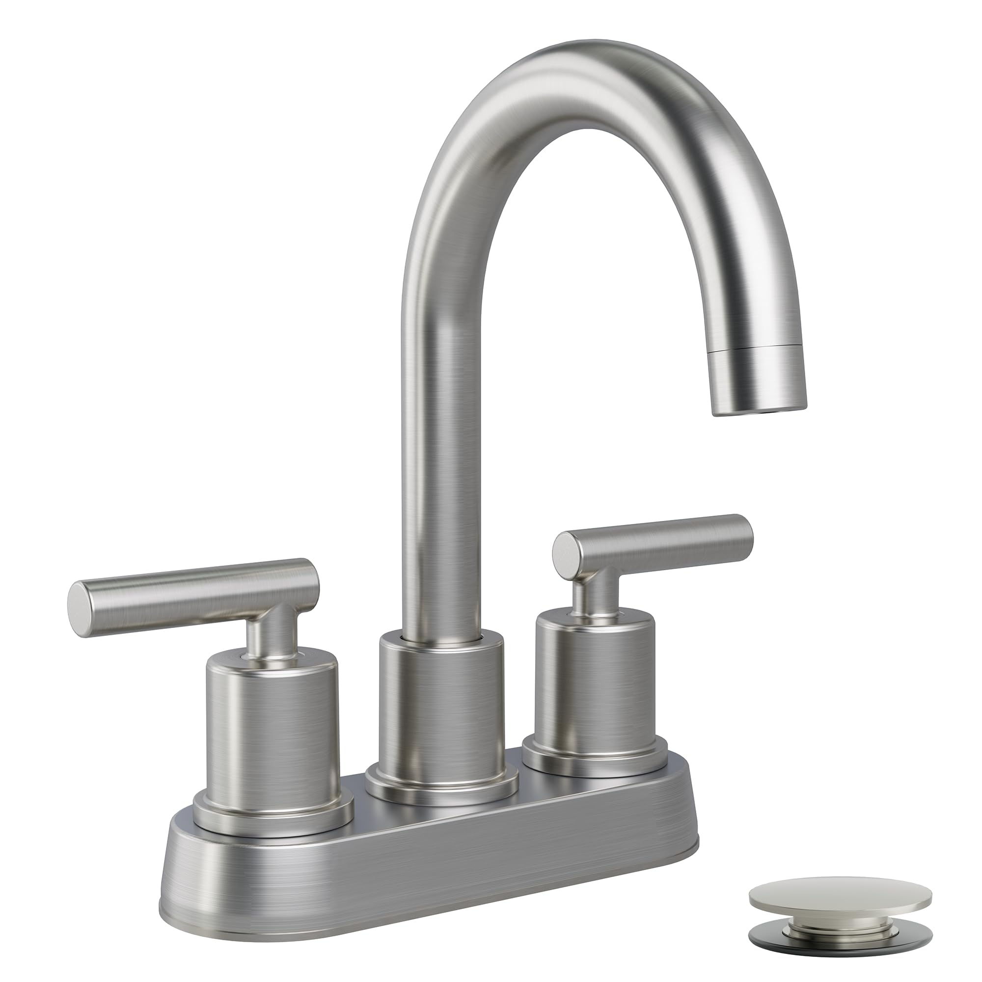 VXV Bathroom Sink Faucet 4 Inch 2 Handle Centerset Modern 360 Rotating Brushed Nickel Water Faucet with Pop-up Drain Stopper Assembly Supply Line Fits