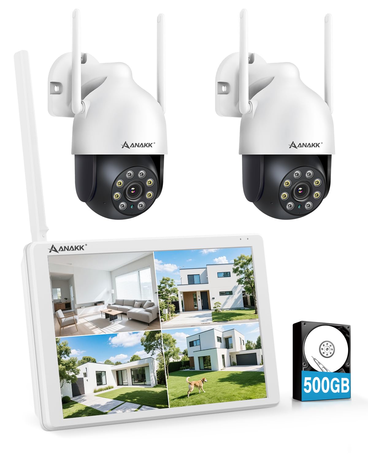 Amazon.co.jp: Anakk 防犯カメラ 屋外 2台セット 800万画素対応 液晶