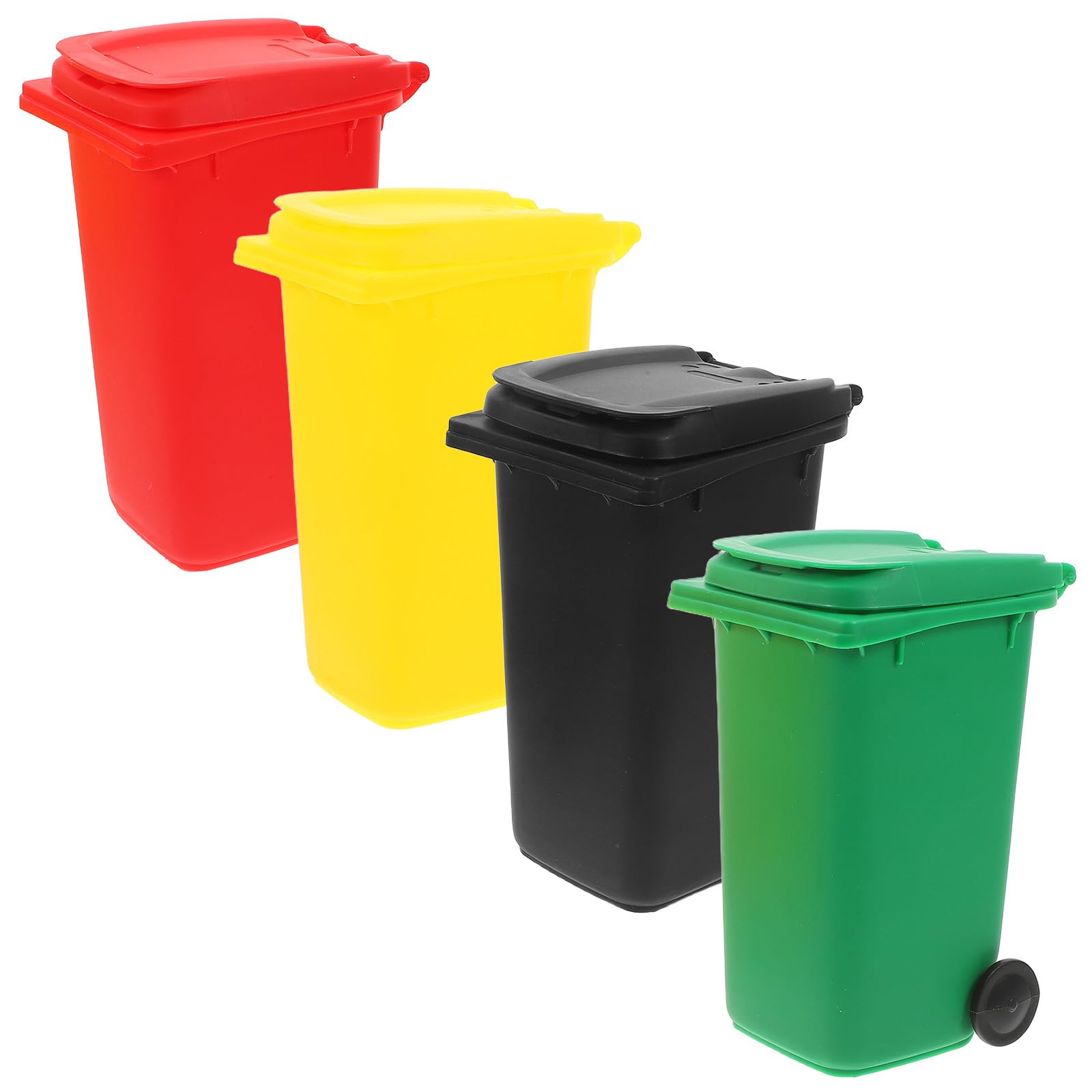 FUOYLOO Set of 4 Mini Wheelie Bin Desk Tidy Plastic Pencil Holders with Moderate Capacity Sturdy Design for Keeping Desk Tidy and Organised Sleek and Modern for Office Or Study