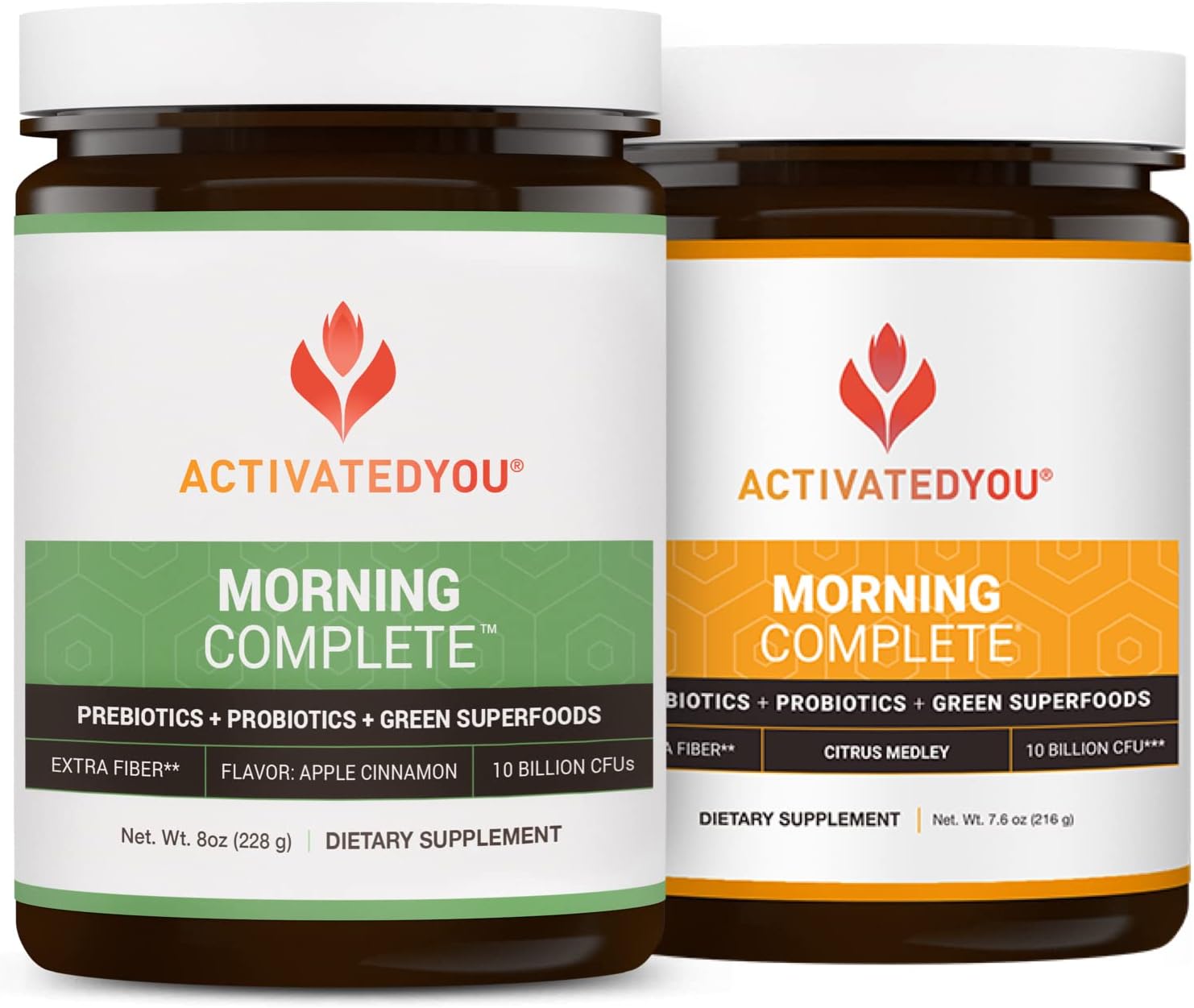 Morning Complete Daily Wellness Drink with 10 Billion CFUs, Prebiotics, Probiotics and Green Superfoods, 30 Servings, Apple Cinnamon + Citrus Flavor Bundle