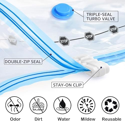 Miniatura 8 de BoxLegend Bolsas de almacenamiento al vacío con bomba de mano, 6 bolsas grandes de 23.6 x 31.5 pulgadas de sellado al vacío gruesas para ropa,