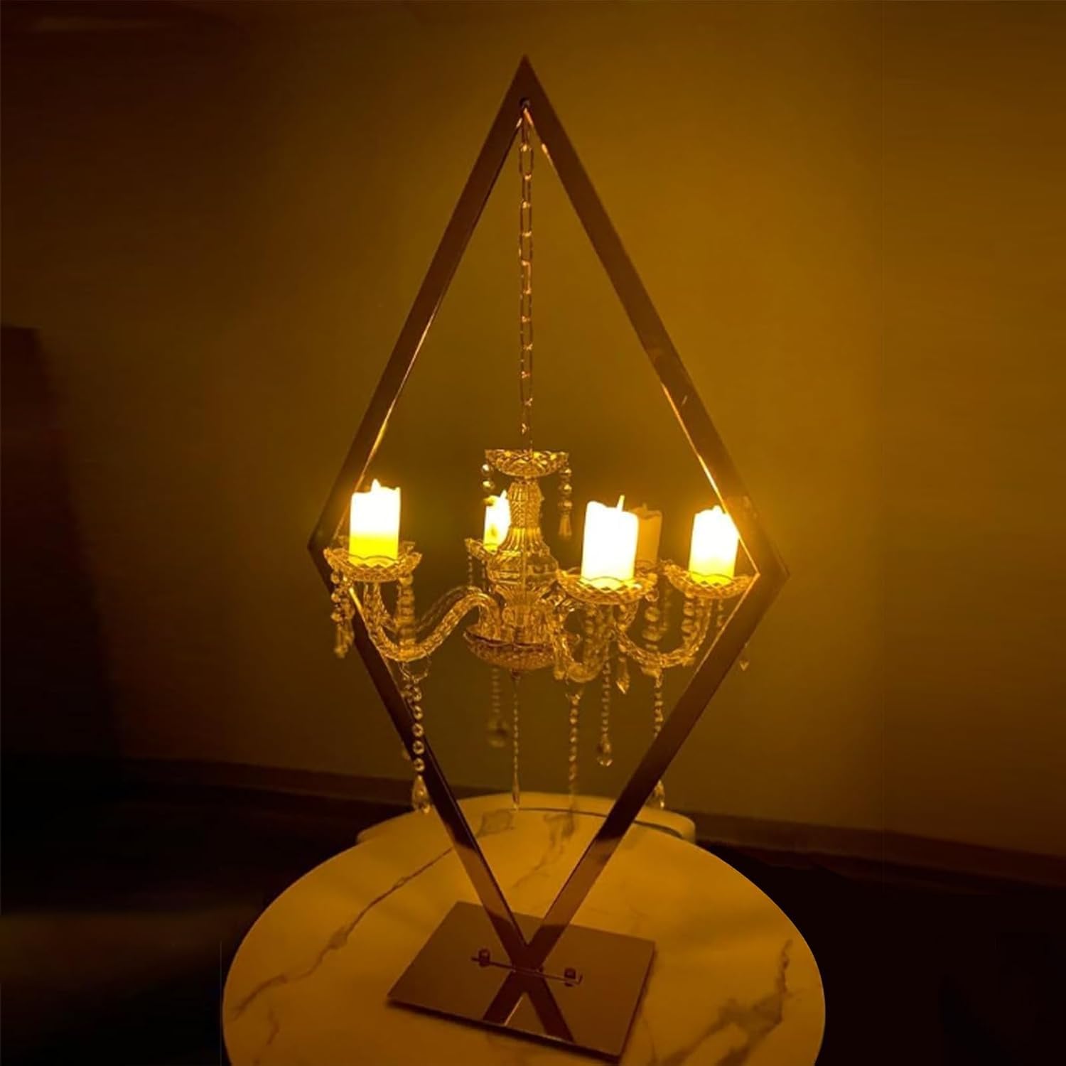 Portavelas de metal, centros de mesa de candelabro de diamante con gotas de cristal acrílico para decoración de bodas y hogar