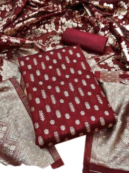 Women's Heavy Cotton Embroidery Work Unstitched Salwar Suit Dress Material With Chinon Bandhani Printed Dupatta (Free Size) (maroon)-image-46