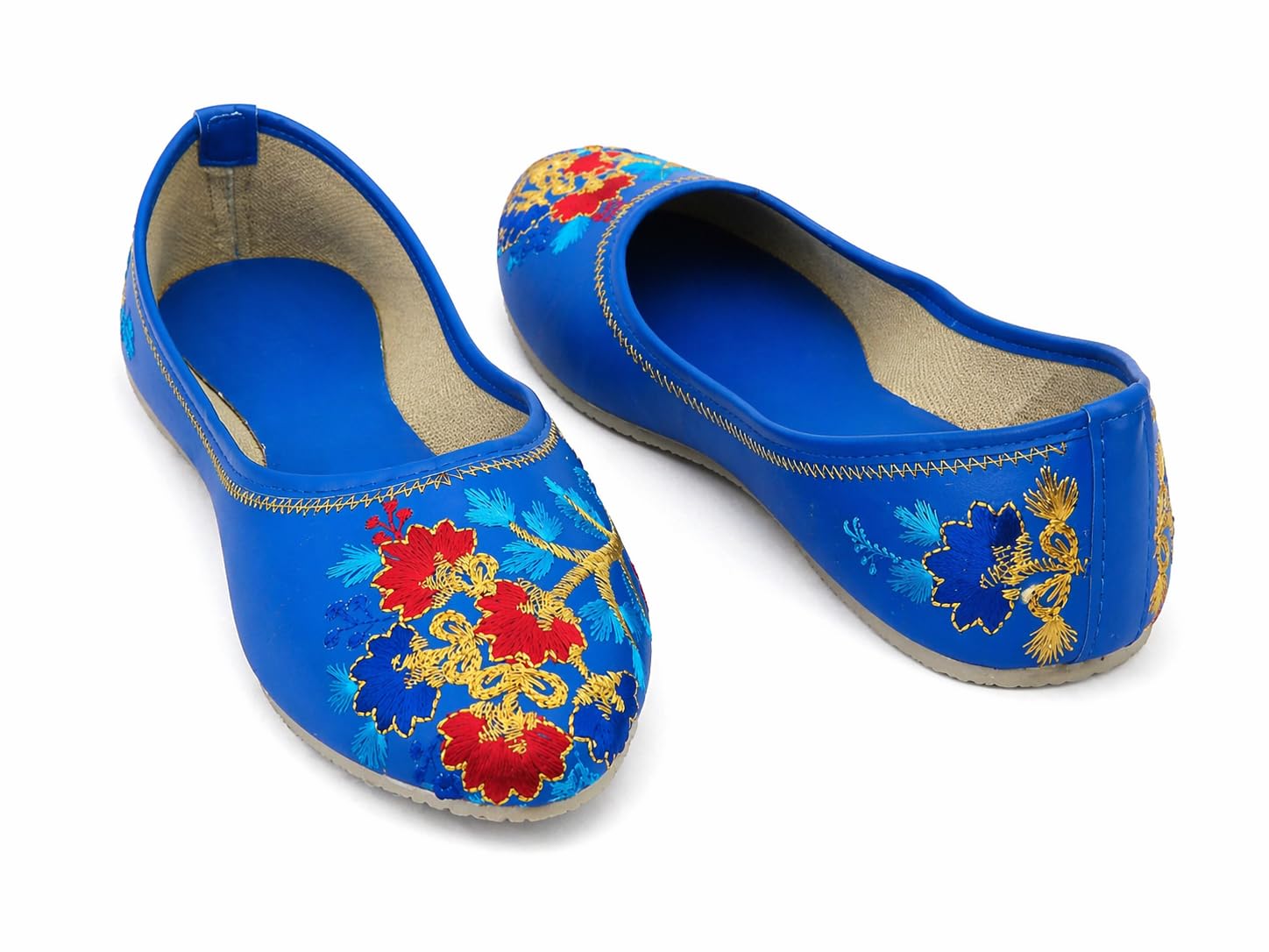 Blue Floral Embroidered Designer Jutti Flats for Women | Traditional Ethnic Slip-On Footwear | Comfortable Casual, Festive & Flat Shoes-image-18