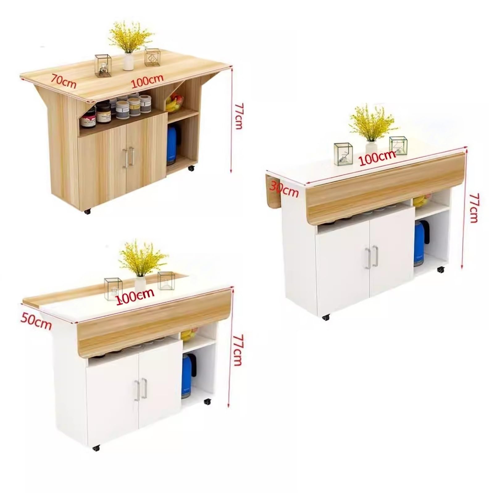Zf9tBw5sH Unità cucina ad isola Carrello mobile for isola da cucina con rotelle, ribaltina e mobiletto portaoggetti for