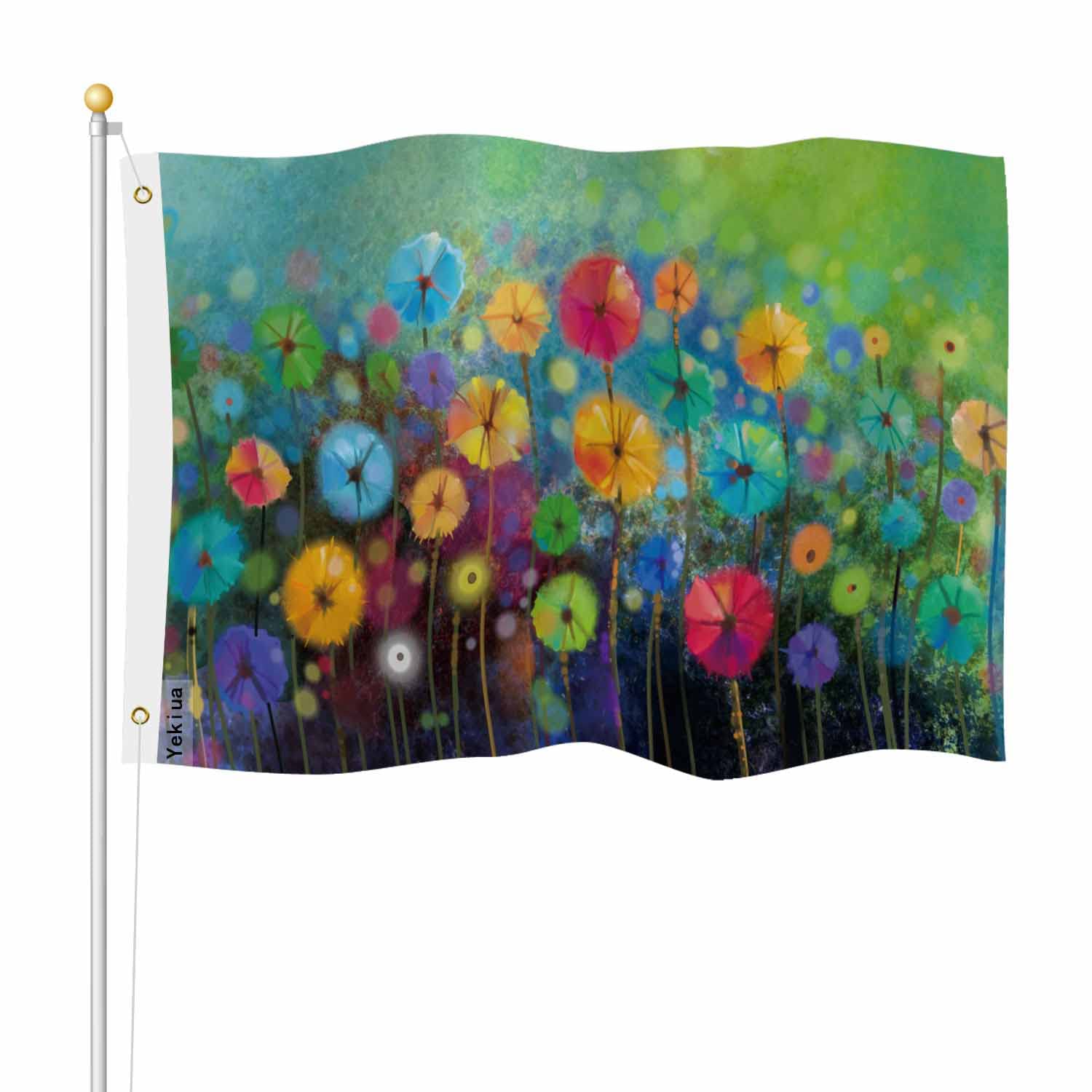 Yekiua Flowers Flag 3X5 Outdoor Abstract Watercolor Spring Seasonal Nature Floral Rainbow Double Sided Flags All Weather Long Lasting With 2 Brass Grommets Yellow Red Green