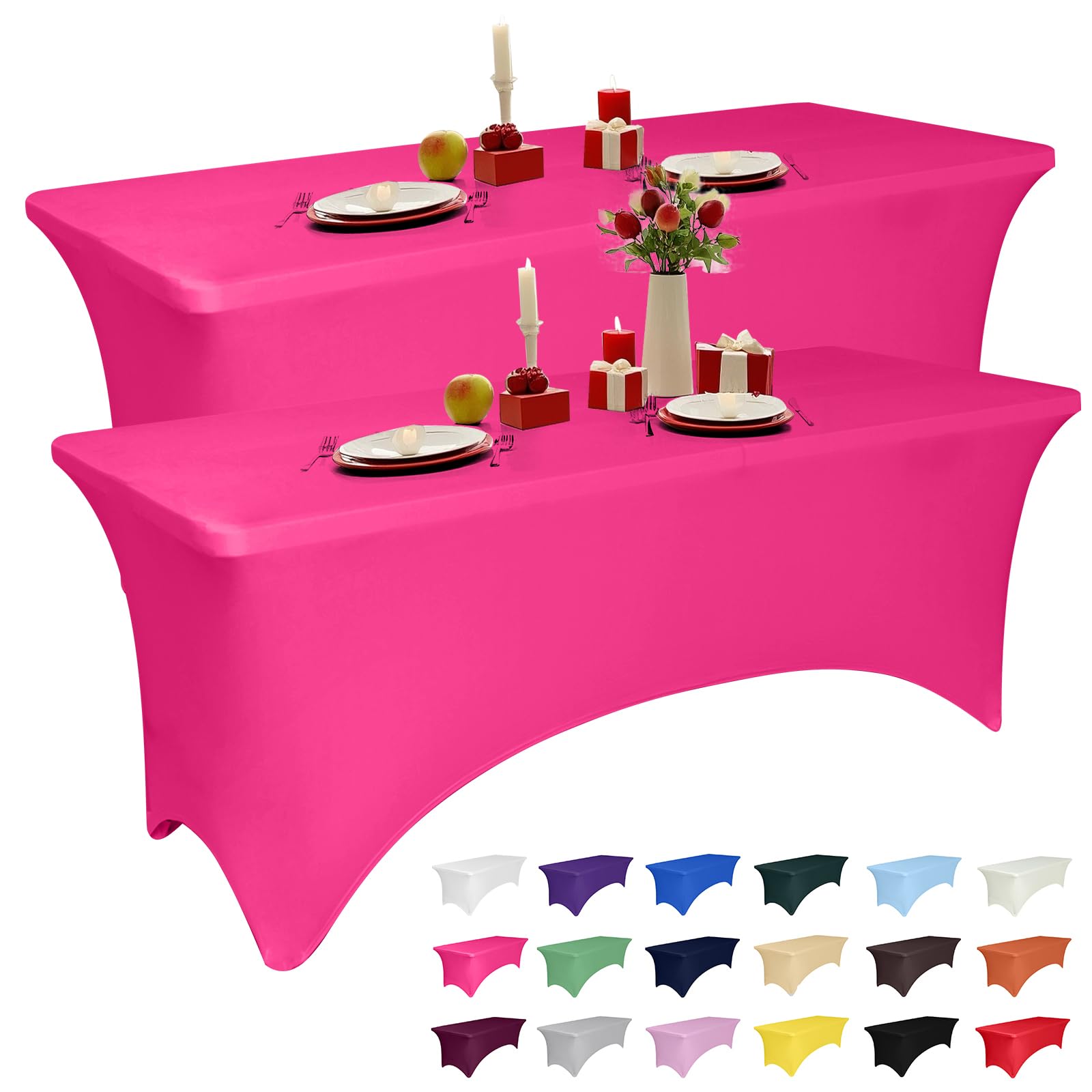 Photo 1 of 2 Pack 6 Feet Fuchsia Spandex Tablecloth for Rectangular Tables, Fitted & Stretch, Washable, Wrinkle Resistant, Perfect for Event, Wedding, Party, Banquet, Cocktail, Festival, and Table Protector