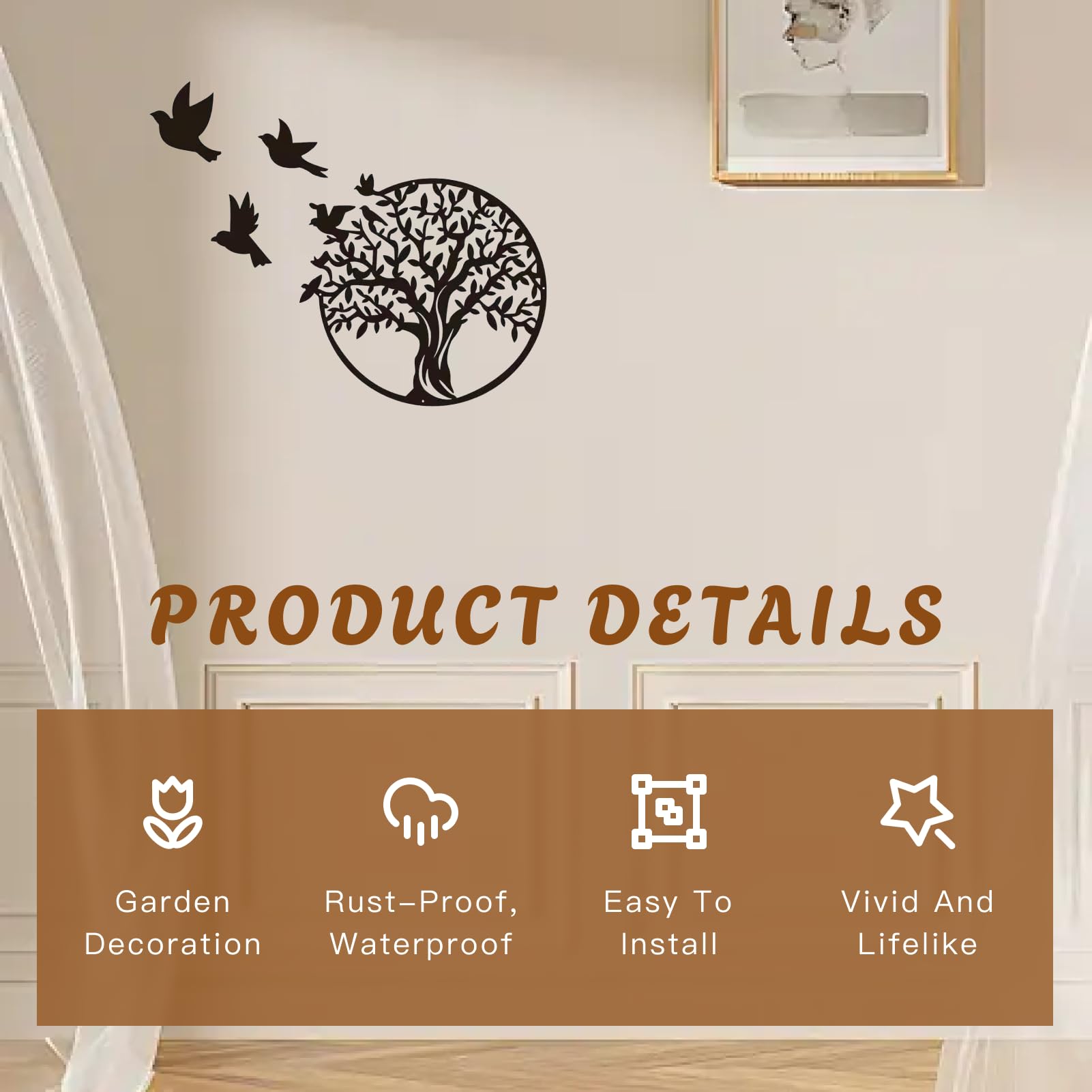 Baum Des Lebens Wanddekoration - Schwarz Metall 30x30cm