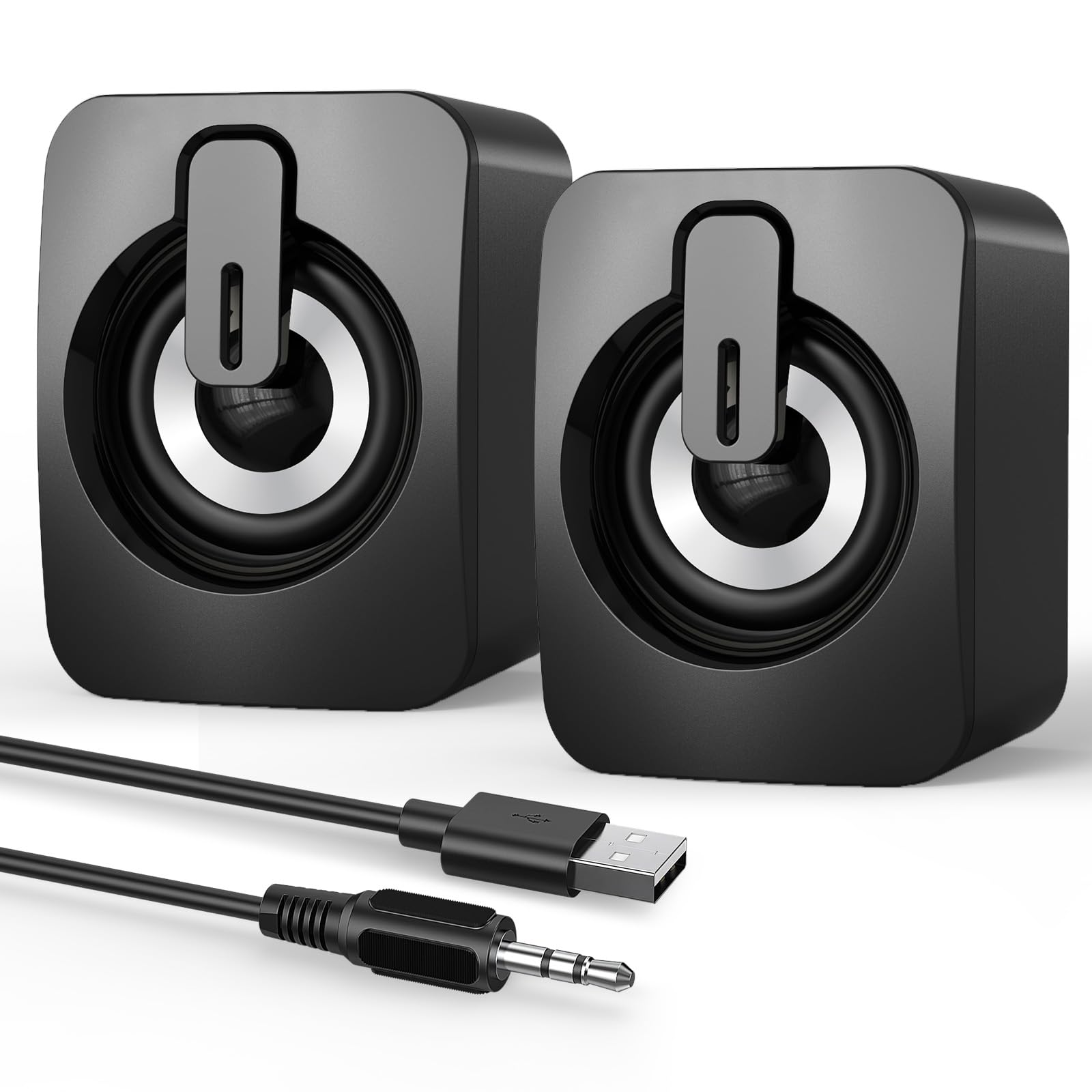 Altoparlanti per computer desktop, altoparlante portatile per PC, mini altoparlanti per desktop, laptop, piccolo altoparlante USB con suono stereo, 2 porte, 2 unità altoparlanti, facile controllo del