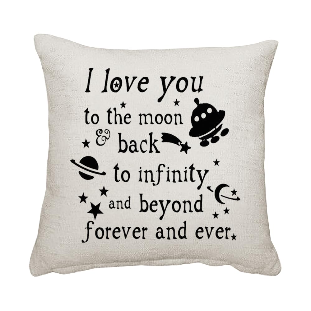 Giftme I Love you to the moon & back to infinity and beyond forever and ever, Sofa decor, Home Décor, Linen Throw Pillow/Cushion. (Linen Cushion Cover)