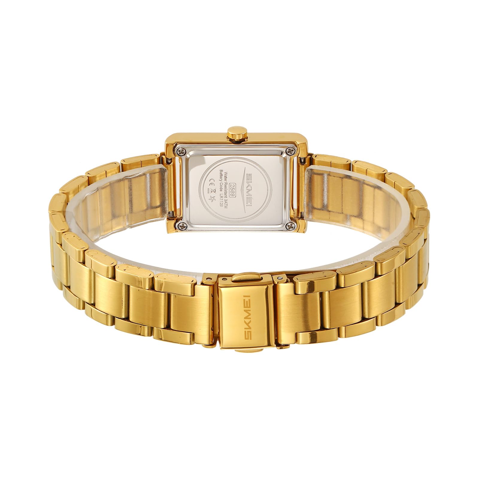Gosasa Reloj digital rectangular para mujer, correa de acero inoxidable, gran número, impermeable, pulsera dorada, casual, visualización de 12/24 horas, fecha y día