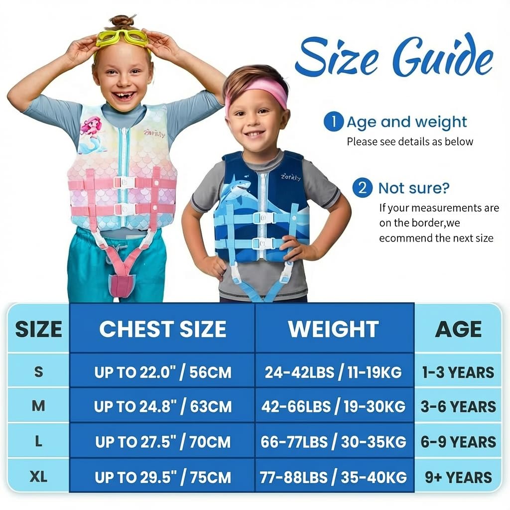 Zeraty Kids Swim Gilet d'aide à la Natation pour Tout-Petitsavec Sangle de sécurité réglable Age 1-9 Ans / 22-50Lbs