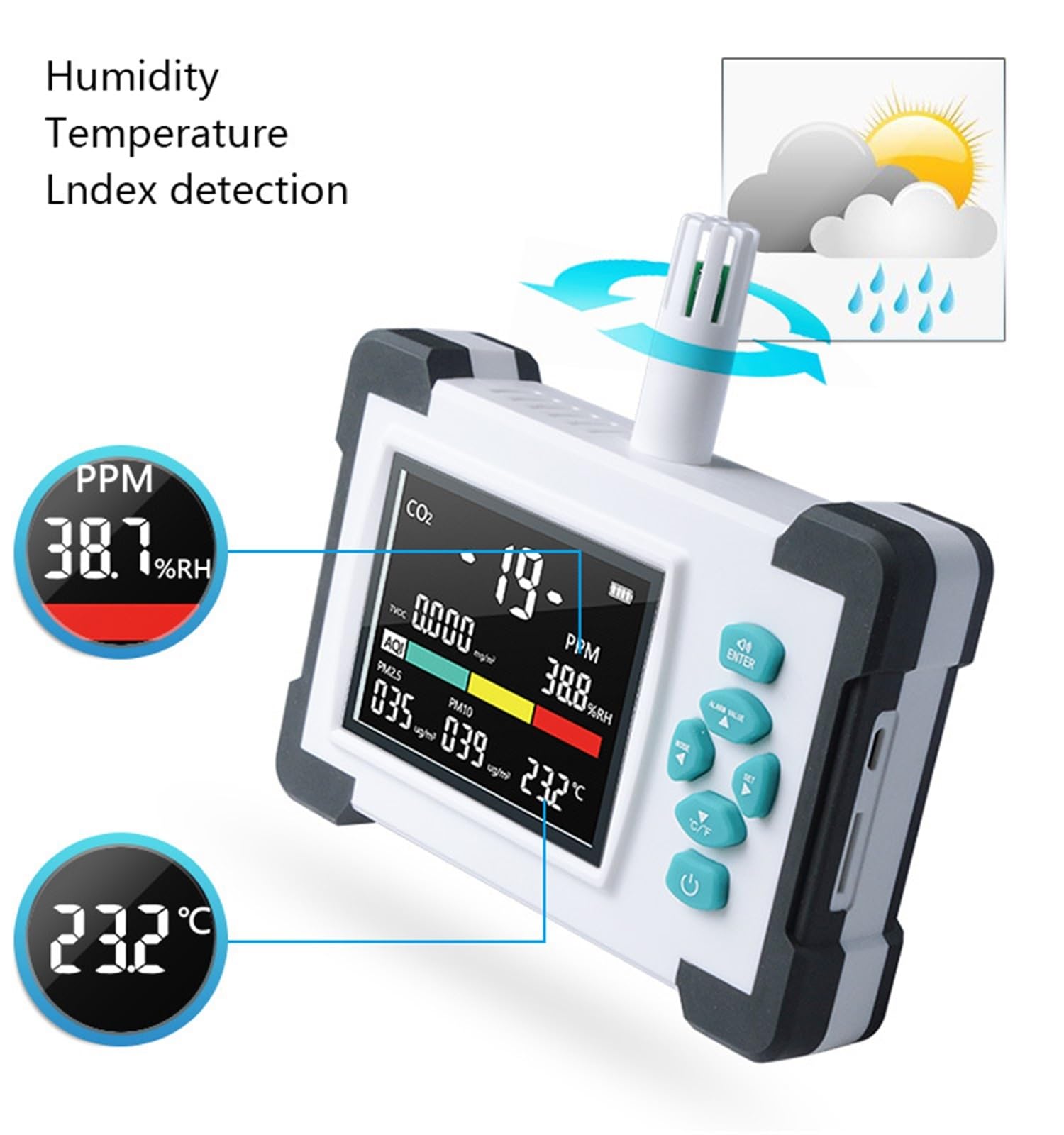 Rilevatore di qualità dell'Aria Multiplo 7 in 1 TVOC HCHO PM CO2 Temperatura umidità Kit rilevatore di qualità dell'Aria(TC-700 White)
