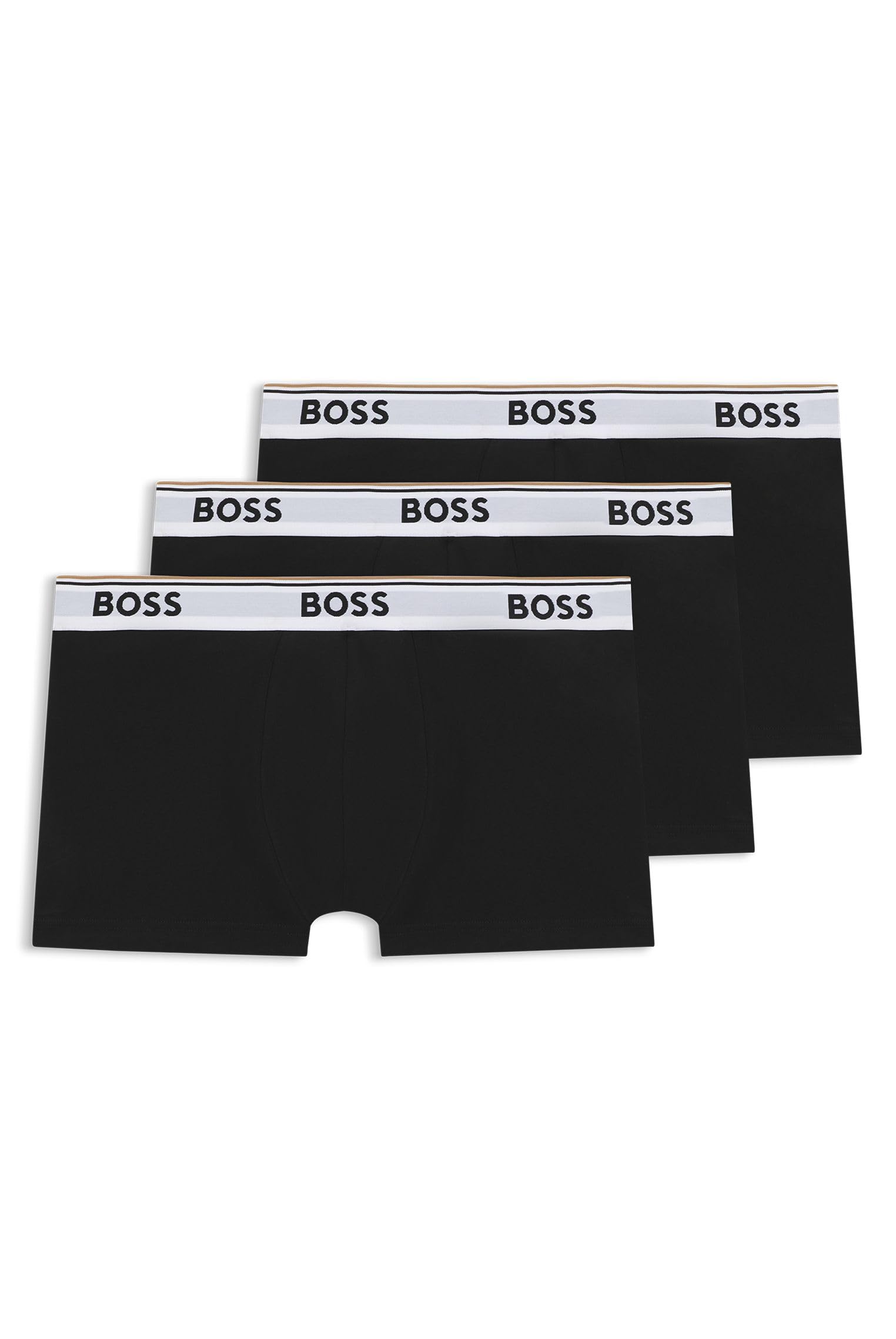 BOSS Mens Trunk 3P Power Three-Pack of Logo-Waistband Trunks in Stretch Cotton