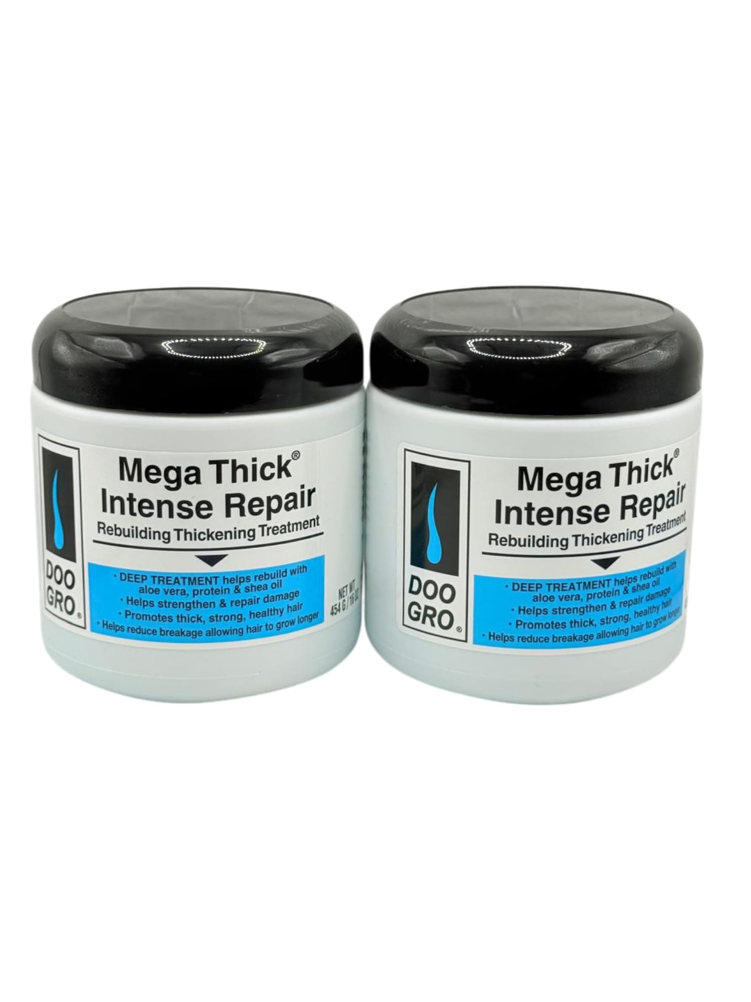 Mega Thick Rebuilding Thickening Treatment - Intense Repair (16 oz) – PACK OF 2 - With aloe vera, protein & shea oil- Enriched Formula for Volume & Strength.