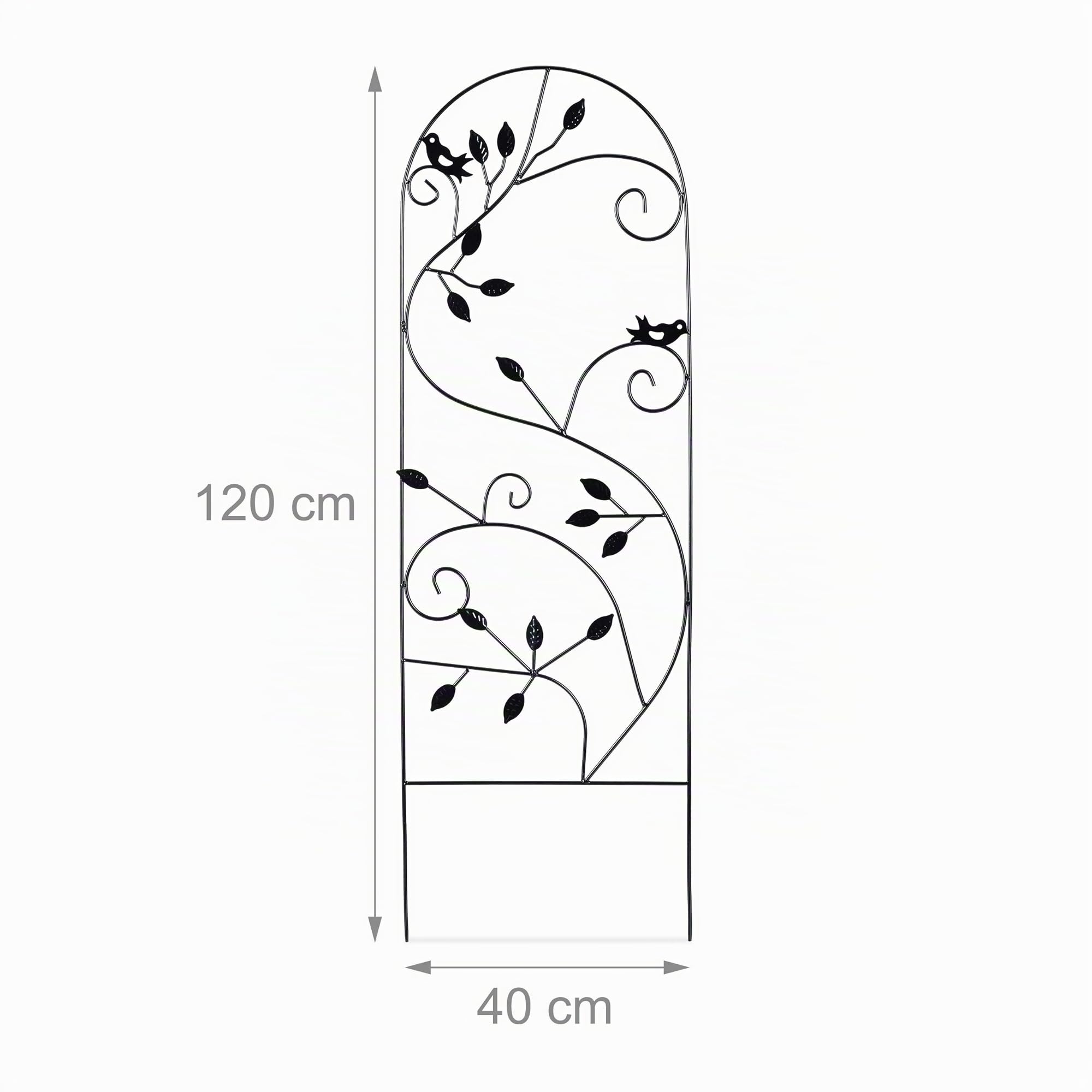 Relaxdays Grigliato da Giardino con Uccellini, in Metallo, per Piante Rampicanti, 120x40 cm, Colore Nero