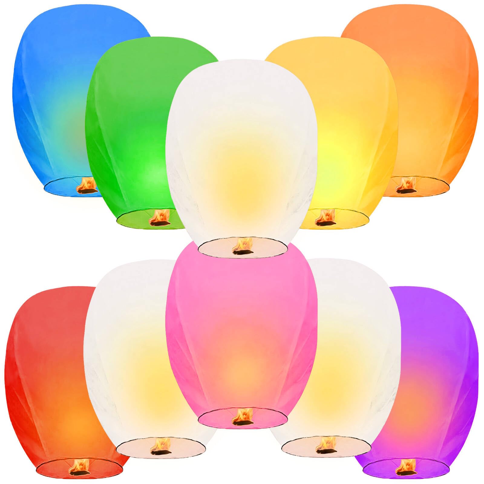 10 Packs Lanterns to Release in Sky,Memorial Wish Chinese ECO Friendly Lanterns Activities Lantern for Weddings, Birthdays, Memorials，Parties，Ship from USA Multi-Colored