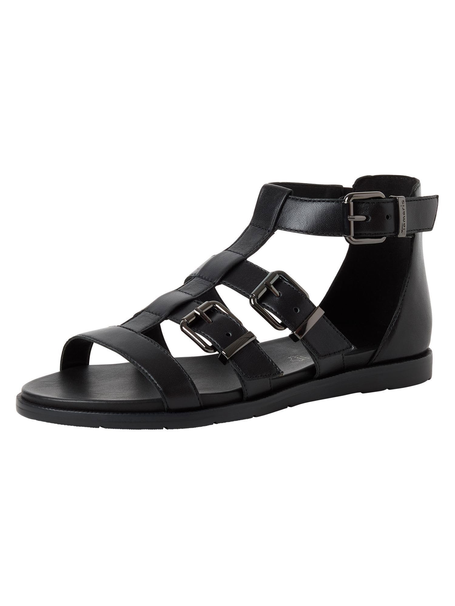 Tamaris Flat Leather Sandals With Closed Heels Women's Black Size 37 (4)