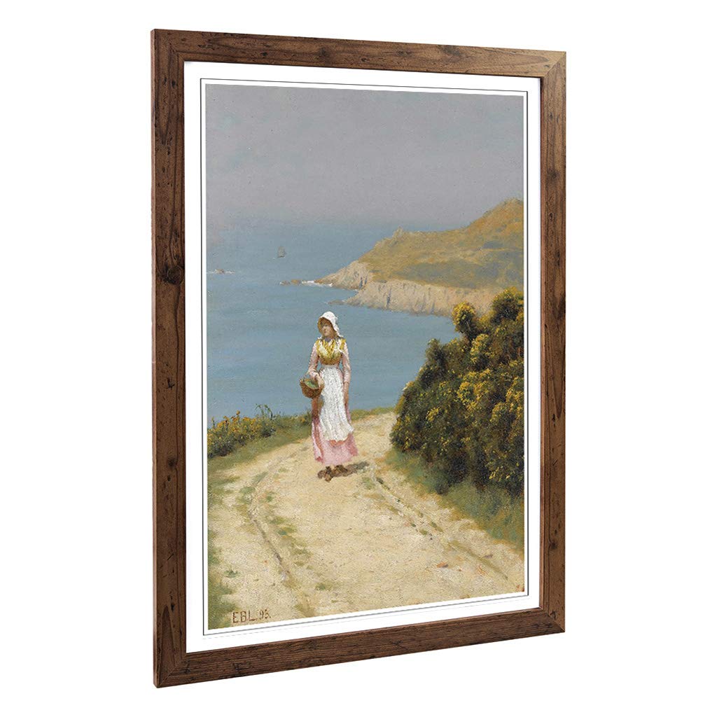 Big Box Art Framed Print of Edmund Leighton Coastal Path Design | Wall Art Picture | Home Decor for Kitchen, Living, Dining Room, Bedroom, Hallway, Office, Walnut, A2 / 24.5x18 Inch / 62x45cm