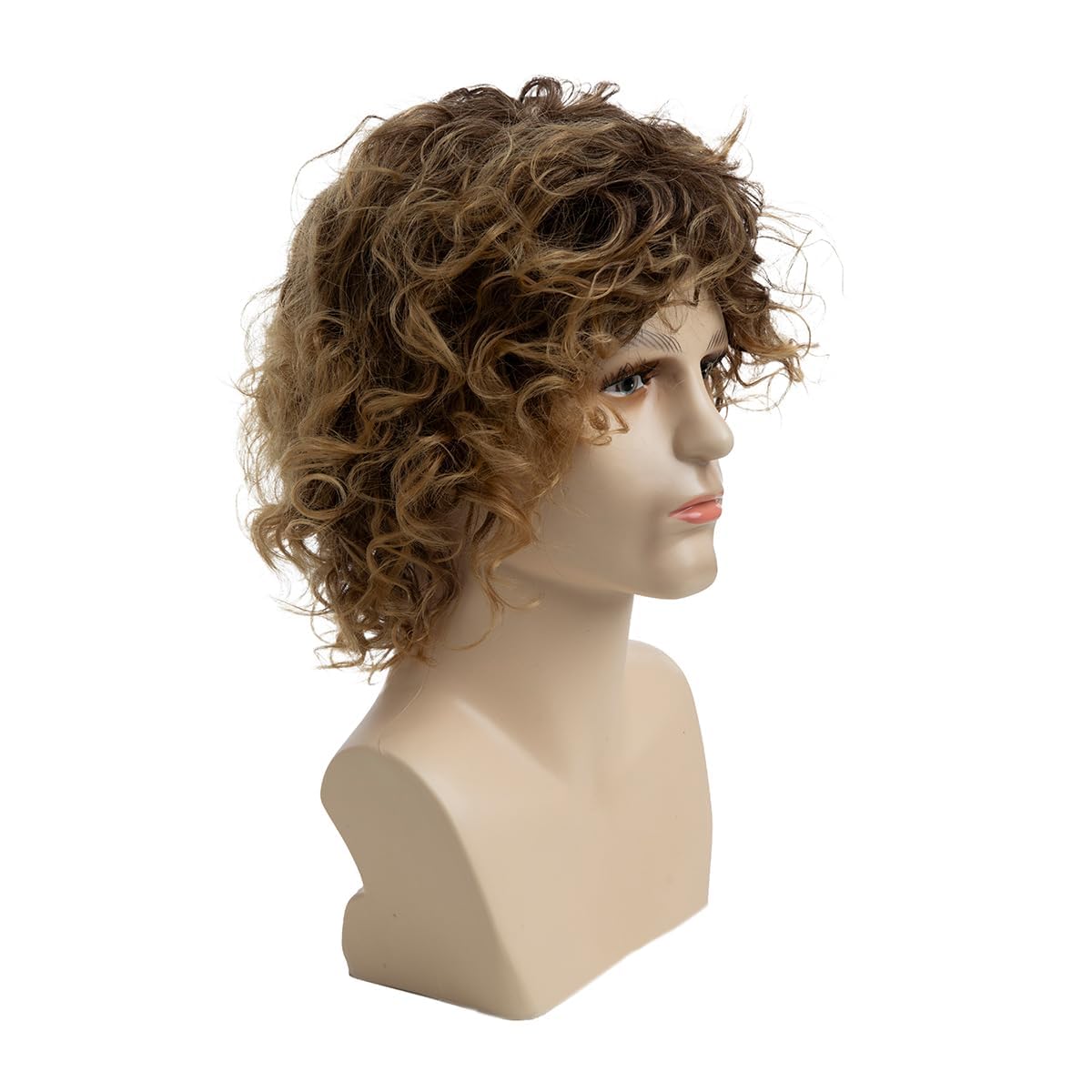 Peluca para hombre rubia corta peluca rizada en capas peluca sintética de juego de rol de fiesta de Halloween con sombrero