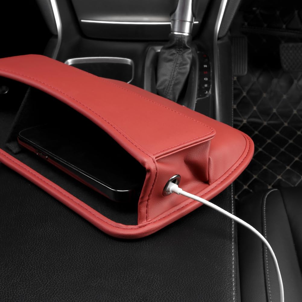 2 uds Caja organizadora para Espacio de Asiento de Coche Bolsillo de Almacenamiento Interior de Cuero para Coche (Rojo)