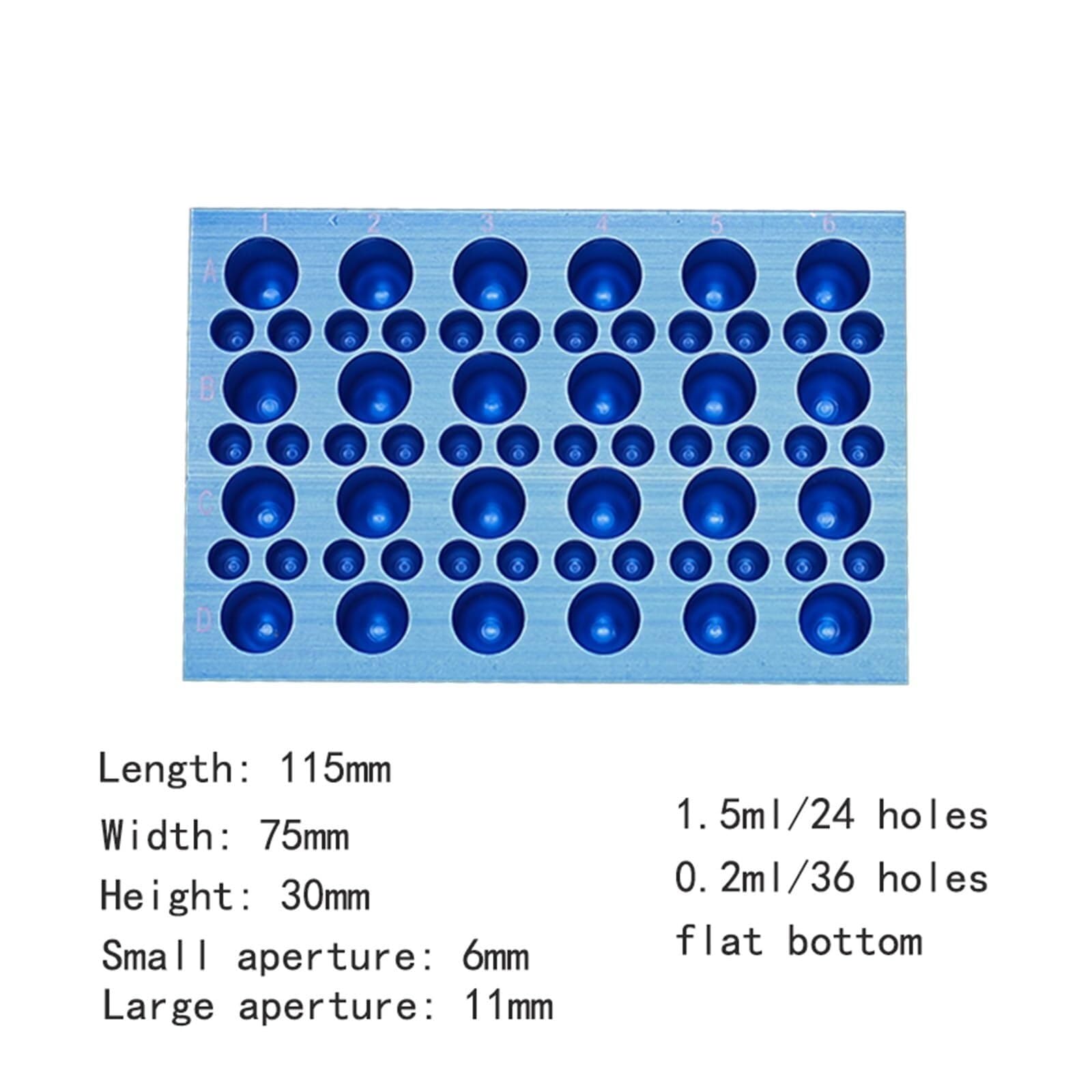 Termostato de aluminio para tubos de centrífuga, 1,5 ml, 2 ml, bloque de refrigeración a baja temperatura (2 ml x 24 agujeros)
