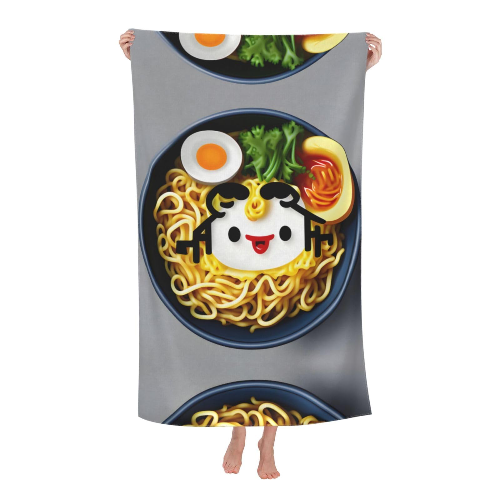 Oazcvbnn Women's White Egg Cup Noodle Ramen Print Adult Beach Towel Summer Travel Pool Vacation Swimming Fitness Outdoor Adventures