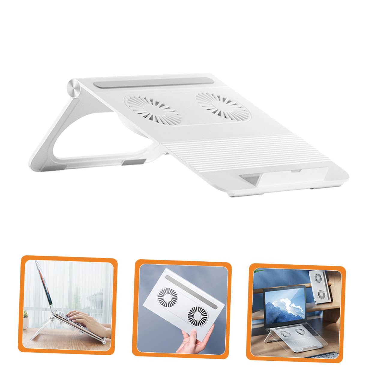 Soporte Refrigeradora Duales Computadora para Portátil Ventiladores Triangular de Alta Velocidad 3800, Estructura de Abs y Silicona, Base Ligera y Fácil de Usar para Laptop