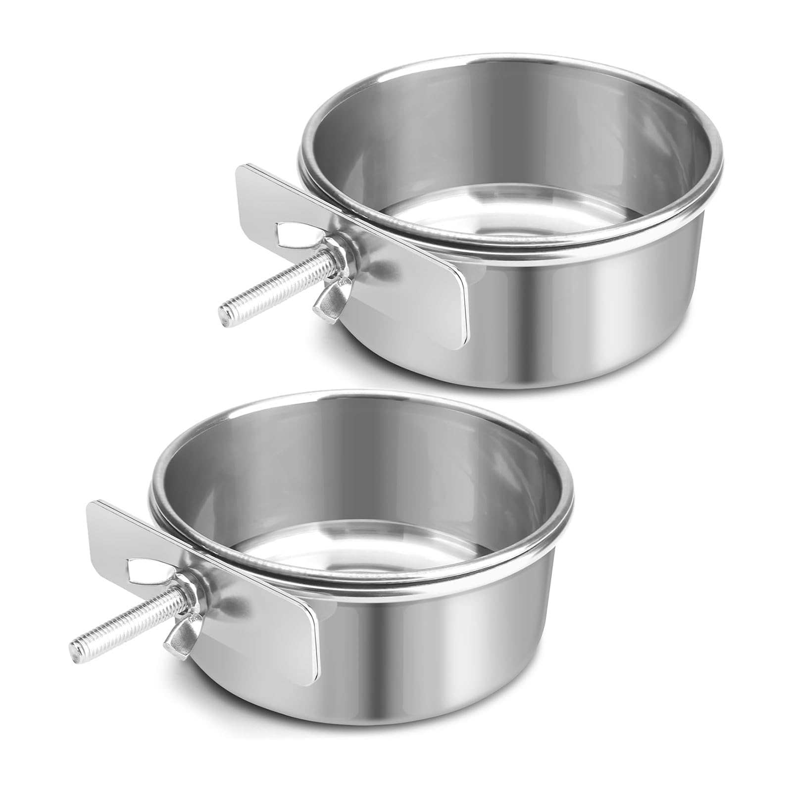 Bird Cage Feeder, Bird Feeder for Cage, 2 Pcs 10oz Stainless Steel Food Water Bowls with Clamp, Hanging Coop Cups for Parrot Cockatiel Hamster Rabbit Rat Small Animals