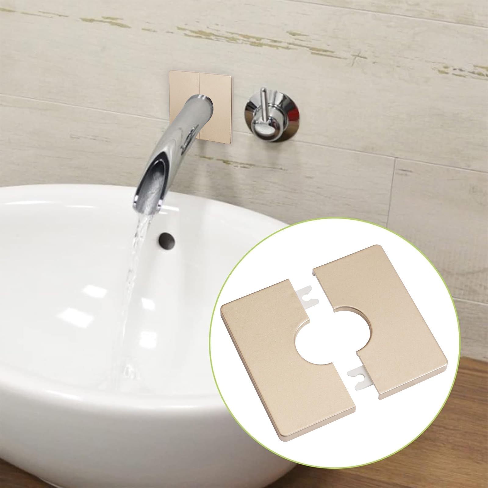 Cubiertas de tubo de pared UFURMATE, 2 piezas de placas de escudo cuadradas de plástico autoadhesivas, cubiertas de tubo de ducha decorativas, diámetro interior 28mm/1.1 pulgadas (dorado)