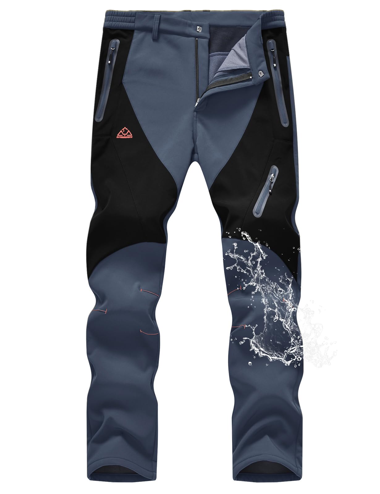 TBMPOY Men's Snow Pants Fleece Lined Hiking Winter Waterproof Softshell Ski Outdoor Insulated Climbing Pants Zipper Pockets