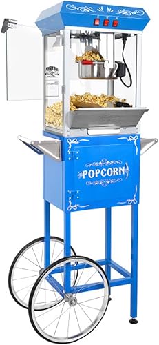 Great Northern Popcorn 6097 máquina para hacer palomitas de maíz, 8 onzas, estilo antiguo, con carrito y jarra de 8 onzas, color rojo, Azul