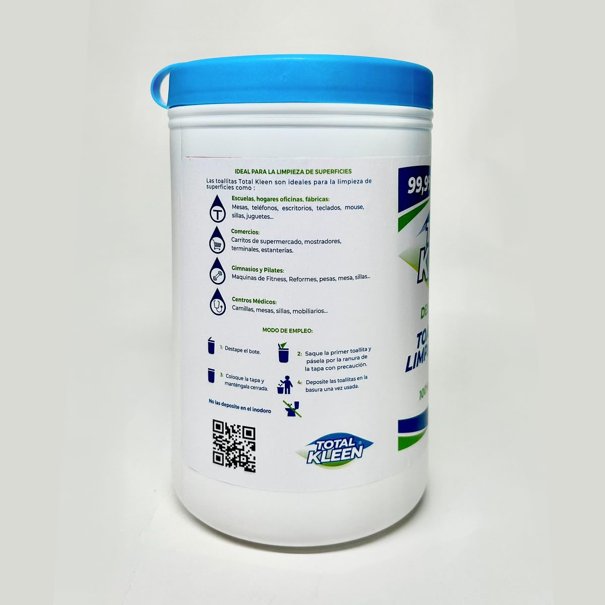 Toallitas de limpieza multiusos Total Kleen para todas las superfícies - 100% Biodegradable - Limpieza en una sola pasada - Envase 100% Reciclable - Bote 100 Toallitas Desinfectantes
