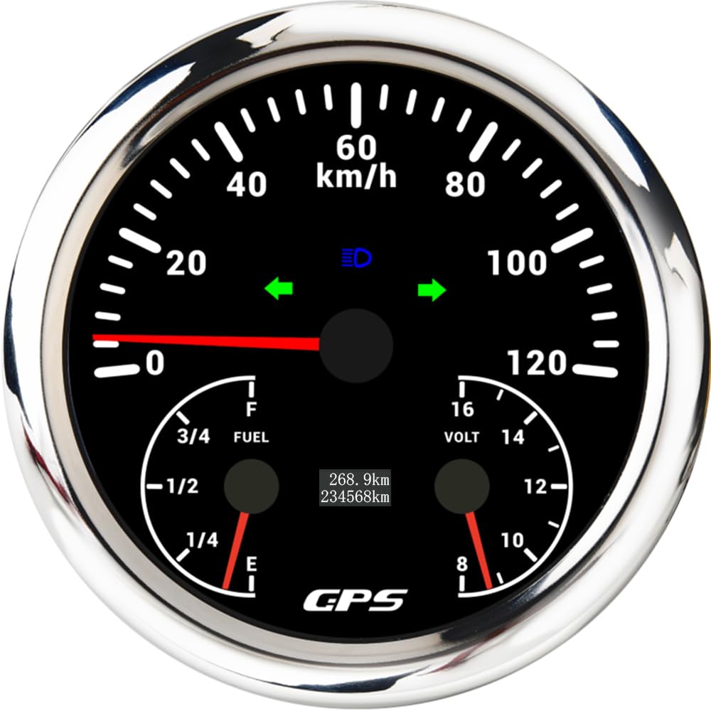 ELING 110 mm 3 in 1 tachimetro multifunzione GPS 0-120 km/h con livello di carburante 12 V voltmetro con retroilluminazione a 7 colori per navi camion e furgoni