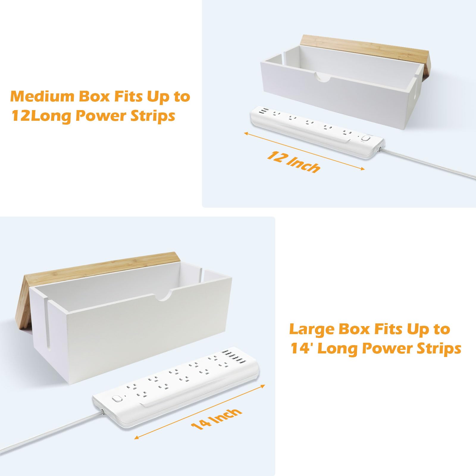 Caja organizadora de cables de bambú, caja organizadora de cables grande para ocultar cables y regletas de alimentación para escritorio, soporte de cables para oficina y hogar, no requiere montaje
