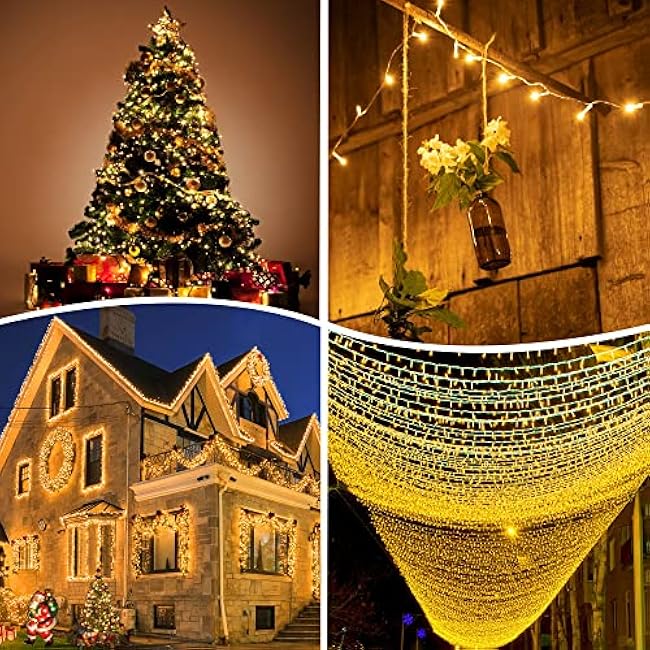 kemooie 500 LED Christmas Lights, 164FT 8 Lighting Modes with Timer Plug in Waterproof String Lights for Outdoor Christmas Birthday Wedding Party Garden Balcony Decorations (Warm White)