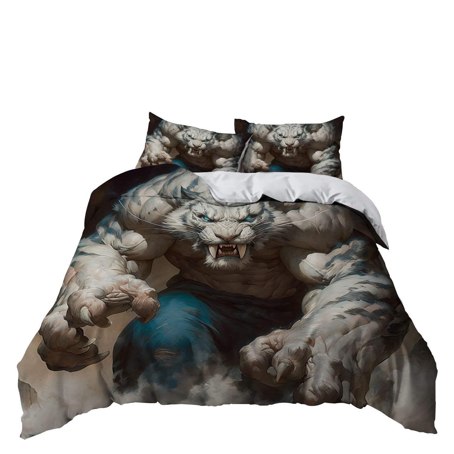 Poszewka na kołdrę podwójny anime biały tygrys zestawy pościeli z nadrukiem miękka mikrofibra poszewka na kołdrę 200 x 200 cm i 2 poszewki na poduszki 50 x 75 cm z zapięciem na zamek błyskawiczny dla
