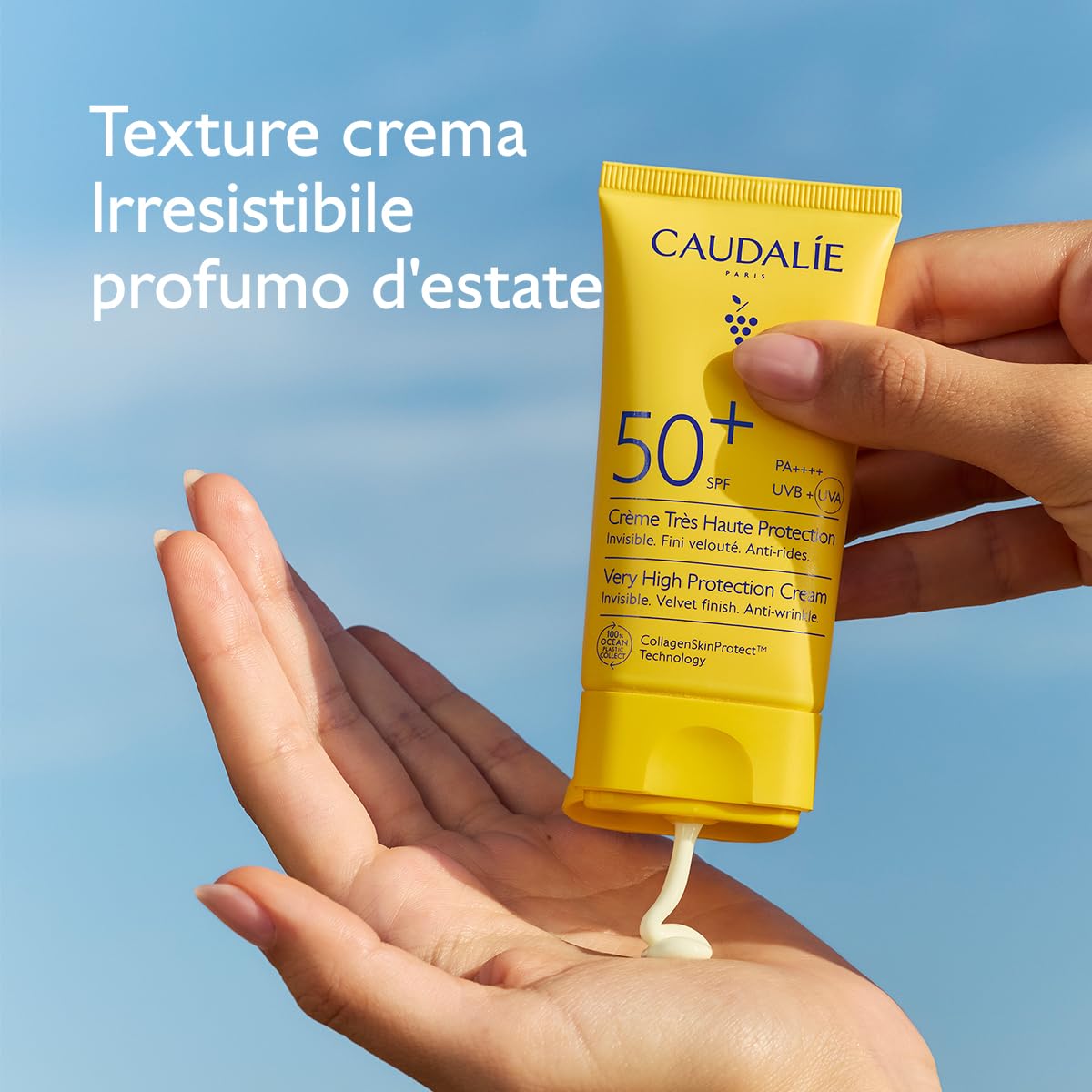 Caudalie Crema ad Altissima Protezione SPF50+ – CollagenSkinProtect™, Filtri Solari Organici, Azione Anti-rughe, Resistente all'Acqua, Pelli Sensibili, Vegano, PA++++, 50 mL