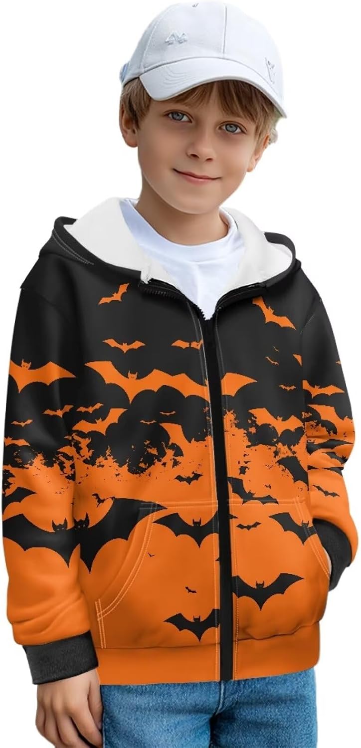 Boys' Full Zip Hoodie Warm Kids Fall Hooded Sweatshirt with Pocket Casual Long Sleeve Thin Jacket for Park Play S-XL