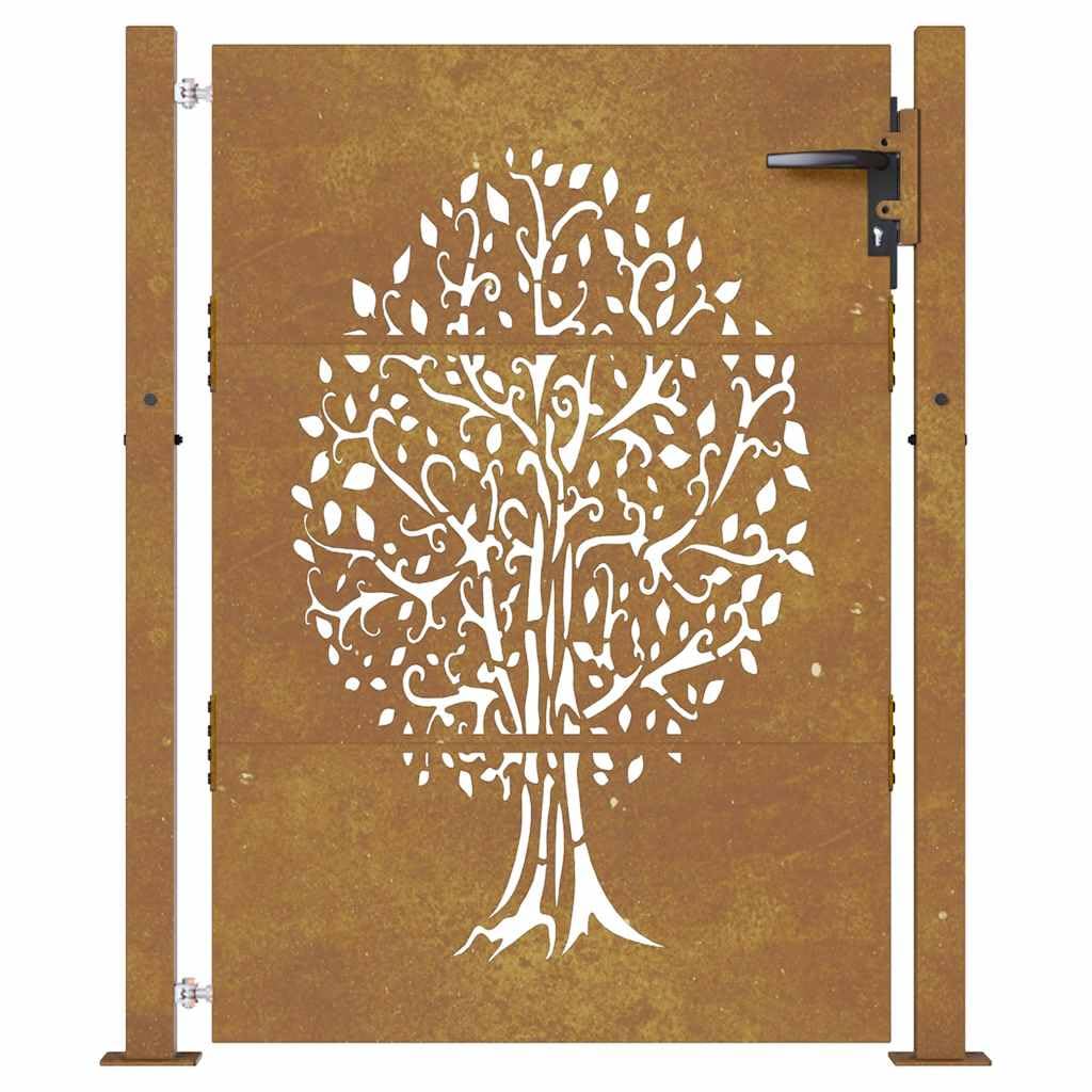 vidaXL Portail de Jardin, Portillon de Patio, Barrière de Sécurité, Porte d'Extérieure Terrasse, 100x150 cm Acier Corten Conception de l'arbre