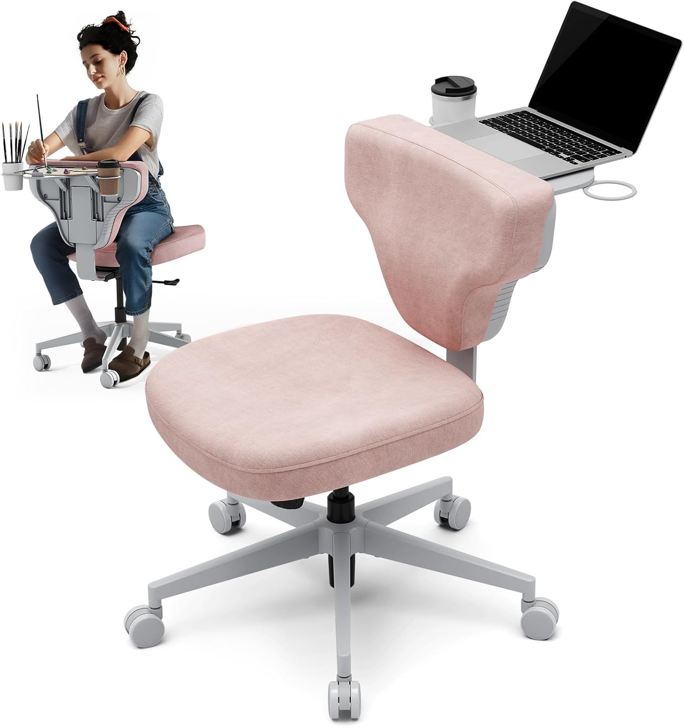 Newtral Freedom-X Criss Cross Legged Chair, Adjustable Laptop Tray for Work & Relax (Pink, Standard)