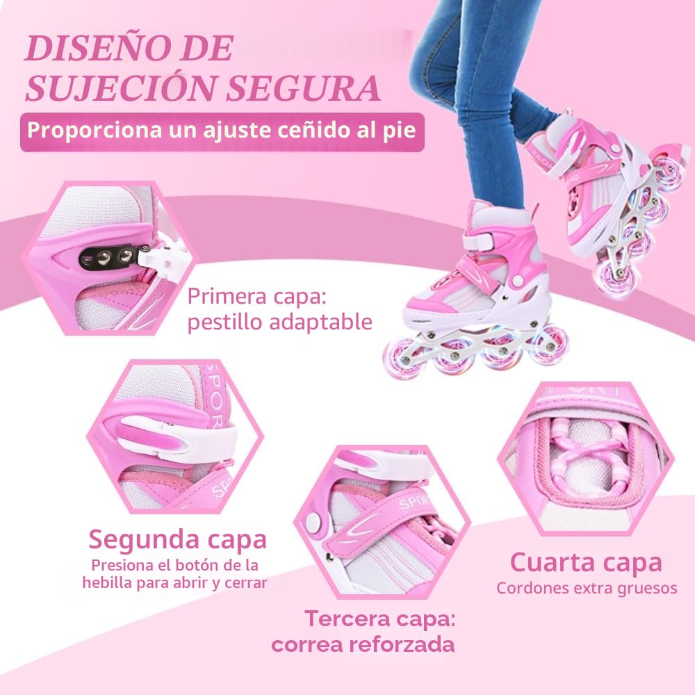 Patines en línea para niños y niñas Ajustables (Sakura Rosa, L)
