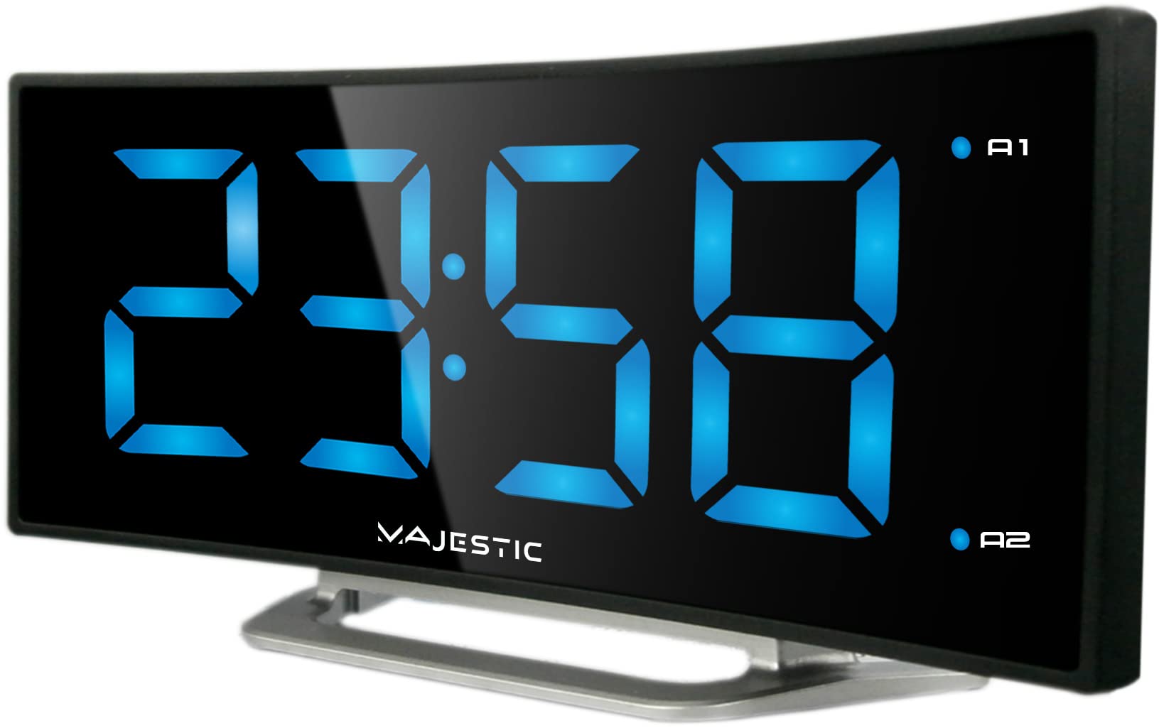Majestic SVE 234 – Sveglia con ampio display LED 1.85” “curve” con luminosità regolabile, doppio allarme, adattatore corrente incluso, nero