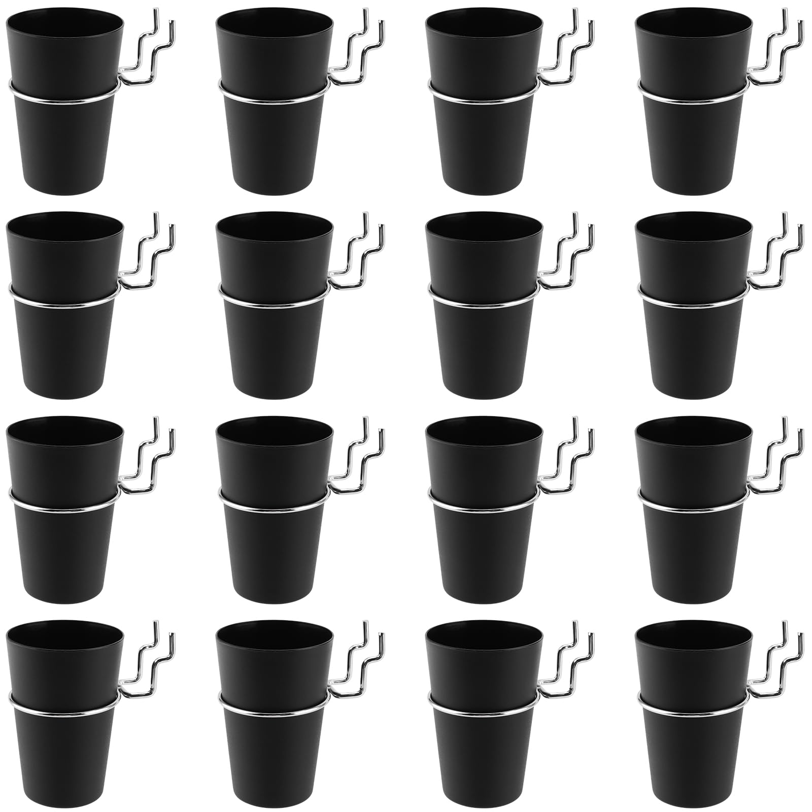 TAICHEUT 16 Set Pegboard Hooks with Pegboard Cups, Black Pegboard Bins with Ring, Pegboard Cup Holder Accessories for Office Organizing Storage Tools