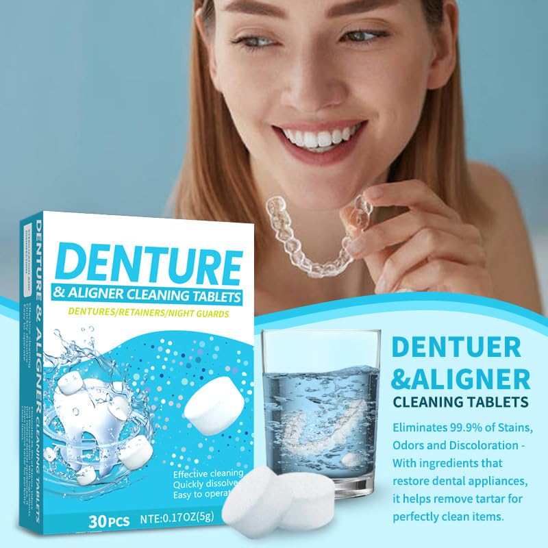 Retainer Pastiglie Detergenti,Compresse Pulizia Dentiere Effervescenti,Compresse Apparecchi Ortodontici,Compresses Pulitore Per Protesi,Rimuove Macchie E Odori,2pc