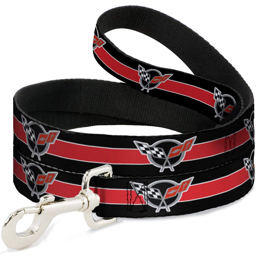 Dog Leash Corvette C5 Logo Stripe Black White Red Gray Repeat 6 Feet Long 0.5 Inch Wide